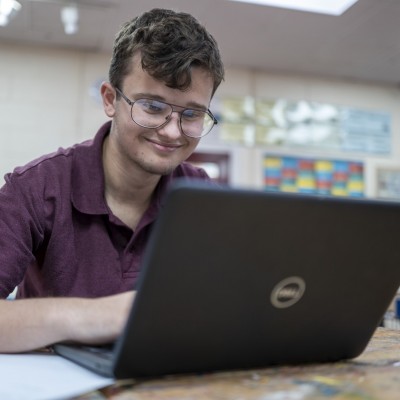 Student using a computer